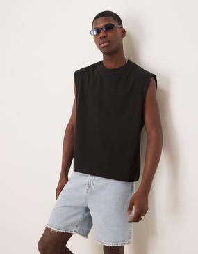 ASOS DESIGN relaxed boxy heavyweight 240gsm tank in black
