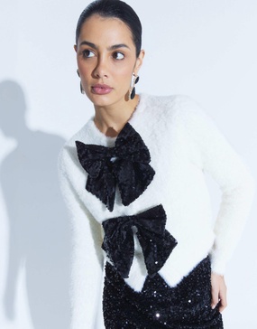 River Island bow cardigan in cream