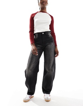 Bershka adjustable waist carpenter jeans in acid wash black