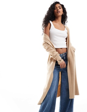Brave Soul longline cardigan in sand