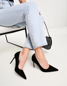 ASOS DESIGN Paphos pointed high heeled pumps in black suedette