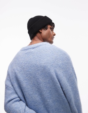 AllSaints merino wool fisherman beanie in black