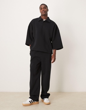 ASOS DESIGN wide leg sweatpants with pin tuck in black - part of a set
