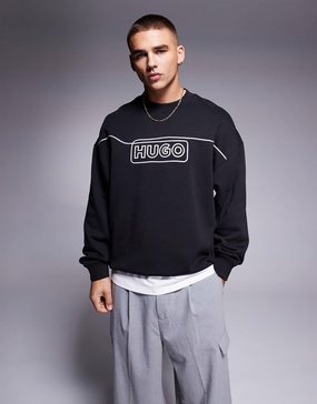 HUGO Blue Noideryos loose fit sweatshirt with line logo in black