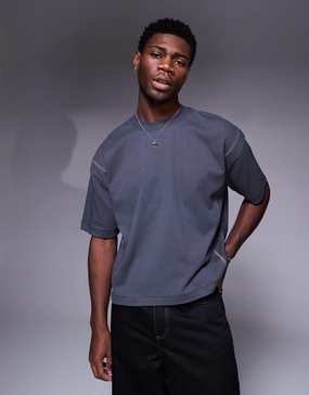 ASOS DESIGN heavyweight oversized boxy tee with contrast seam 240gsm in charcoal
