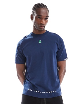 AAPE by A Bathing Ape embossed logo T-shirt in navy