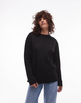 Mango crew neck long sleeve top in black