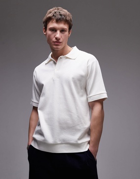 ARKET textured jersey short sleeve polo shirt in white