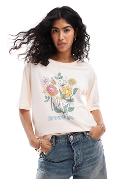 ONLY Grow & Glow print oversized T-shirt in light pink