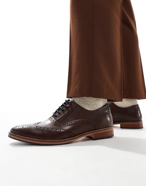 ASOS DESIGN brogue shoes in brown leather with natural sole and color details
