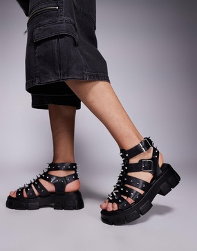 ASOS DESIGN gladiator sandals with studs on chunky soles in black
