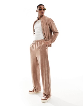 ASOS DESIGN oversized velour sweatpants in brown - part of a set