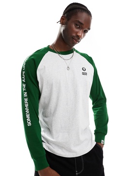 Aape by A Bathing Ape raglan long sleeve T-shirt in gray and green