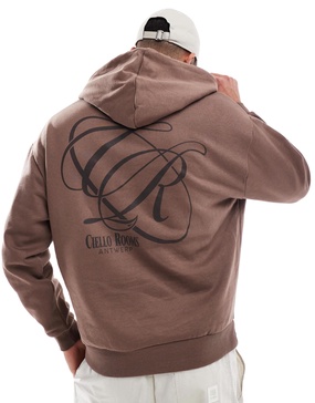 ASOS DESIGN oversized hoodie with print in brown