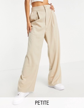 Stradivarius Petite wide leg relaxed dad pants in beige