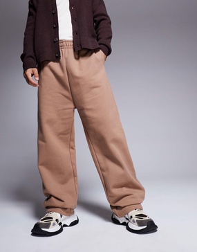 ASOS DESIGN premium heavyweight wide leg sweatpants 400gsm in light brown
