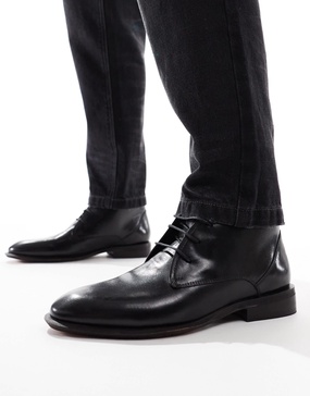 ASOS DESIGN lace up chukka boots in black leather