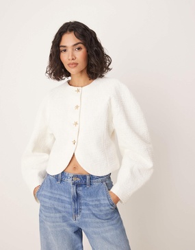 ASOS DESIGN boucle cocoon jacket with starfish buttons in buttermilk