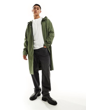 ASOS DESIGN longline rubberized windbreaker jacket in khaki