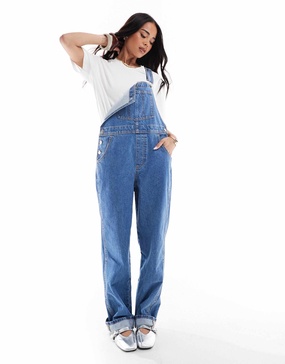 ASOS DESIGN denim overalls in mid blue