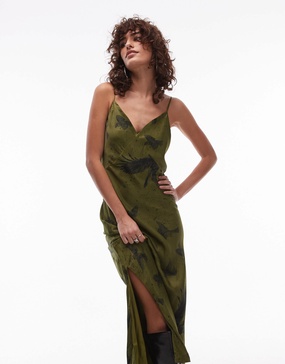 AllSaints Melody satin maxi dress in green