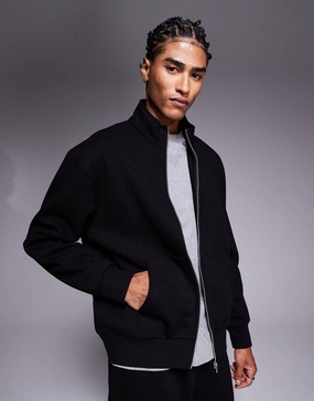 ASOS DESIGN oversized zip up jersey track jacket in black - part of a set