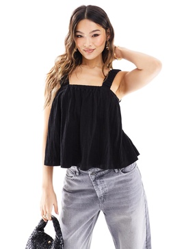 ASOS DESIGN strappy tie back smock top in black