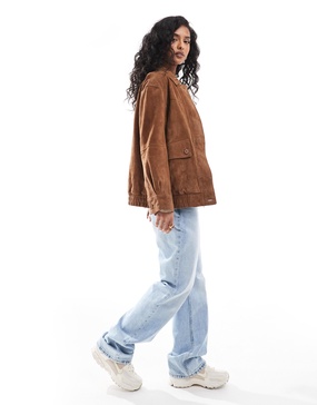 ASOS DESIGN real suede oversized bomber jacket in tan