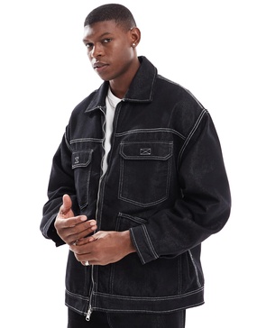 Bershka denim jacket in black -set