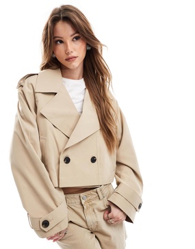 ASOS DESIGN cropped trench coat in stone