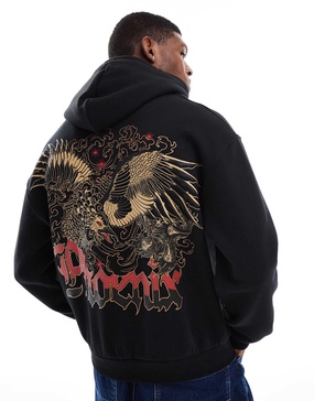 Bershka Phoenix back graphic hoodie in black