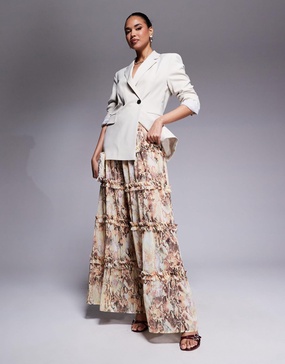 AFRM Sabina tiered maxi skirt with built-in shorts in snake print - part of a set