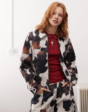 Reclaimed Vintage cow print zip up jacket - part of a set