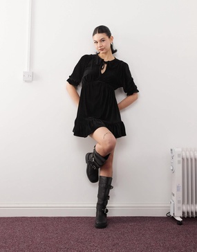 Reclaimed Vintage cord tea dress in black