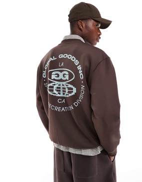 ASOS DESIGN oversized scuba sweatshirt with chest and back print in brown