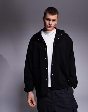 ASOS DESIGN oversized scuba hooded shacket in black