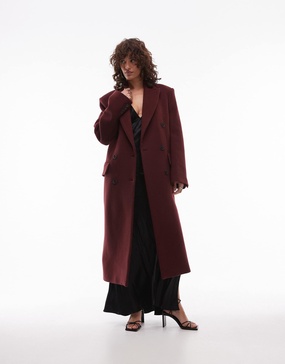 ARKET wool blend double breasted maxi coat in dark burgundy