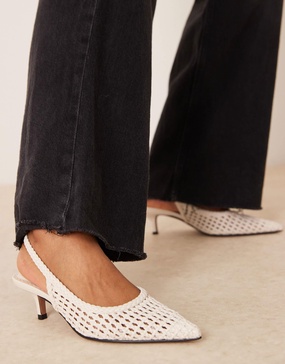ASOS DESIGN Starry weave detail mid heel shoes in off-white