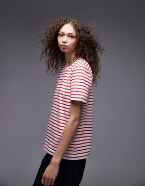 ARKET short sleeve t-shirt in pink and red stripes