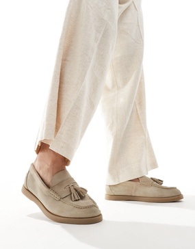 ASOS DESIGN loafers in stone suede with tassel