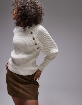 ARKET pure wool knit sweater with button shoulder detail in off-white