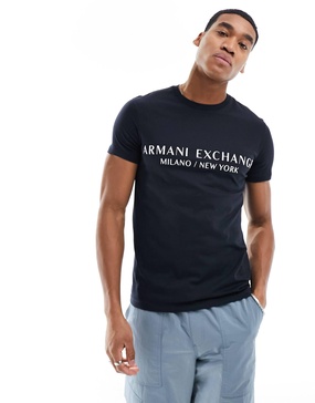 Armani Exchange linear logo T-shirt in navy