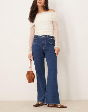 ASOS DESIGN stretch denim flared jeans with pocket detail in indigo