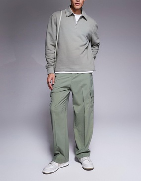 ASOS DESIGN wide leg smart pants in green with cargo pockets