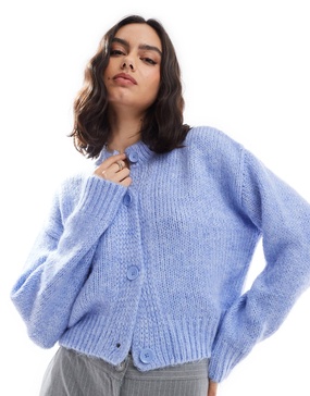 ASOS DESIGN crew neck loose knit cardigan in baby blue