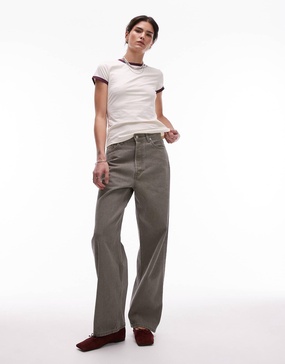 ARKET Amber barrel leg jeans in seam detail in washed khaki