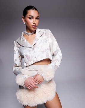 ASOS LUXE jacquard blazer with corsage cuffs in champagne