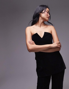 Topshop velvet bustier open back bandeau top in black
