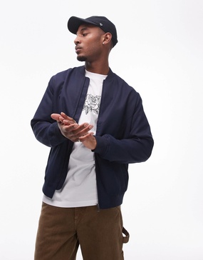 Topman lightweight bomber jacket in navy