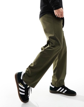 Bershka wide leg tailored pants in khaki exclusive to ASOS